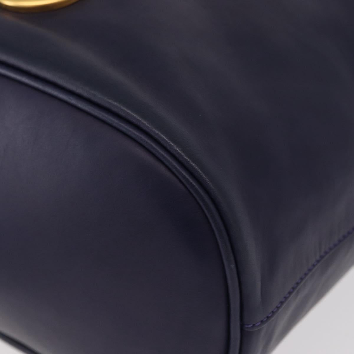 CELINE Circle Shoulder Bag Leather Navy Gold Auth 159739
