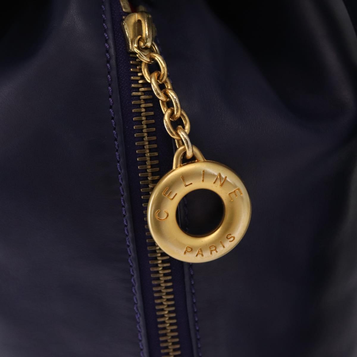CELINE Circle Shoulder Bag Leather Navy Gold Auth 159739