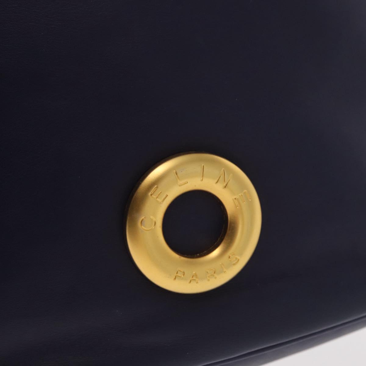 CELINE Circle Shoulder Bag Leather Navy Gold Auth 159739