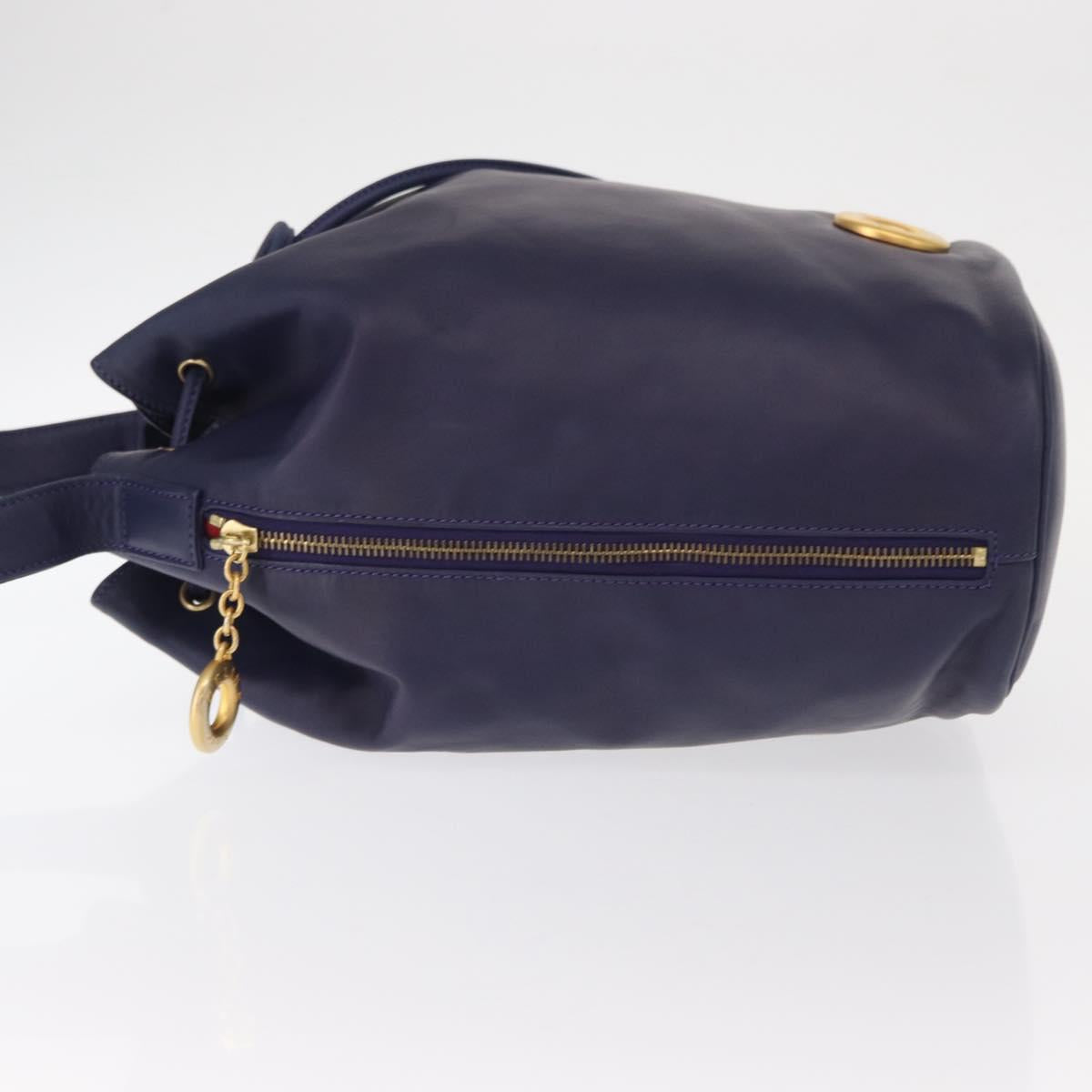 CELINE Circle Shoulder Bag Leather Navy Gold Auth 159739