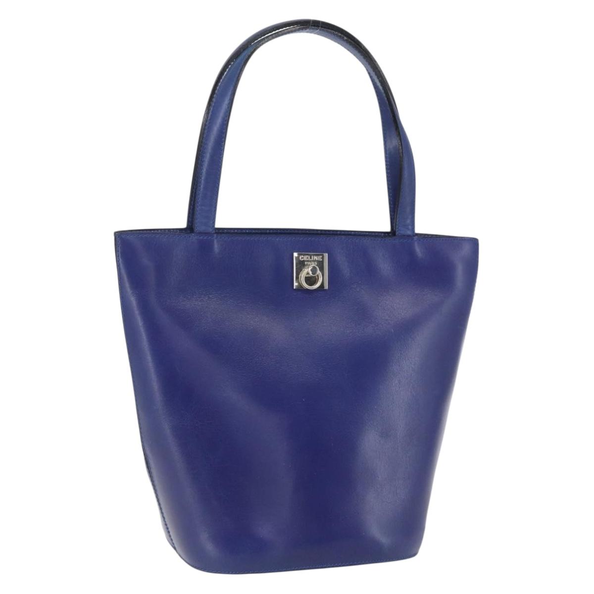 CELINE Hand Bag Leather Blue Silver Auth 159740