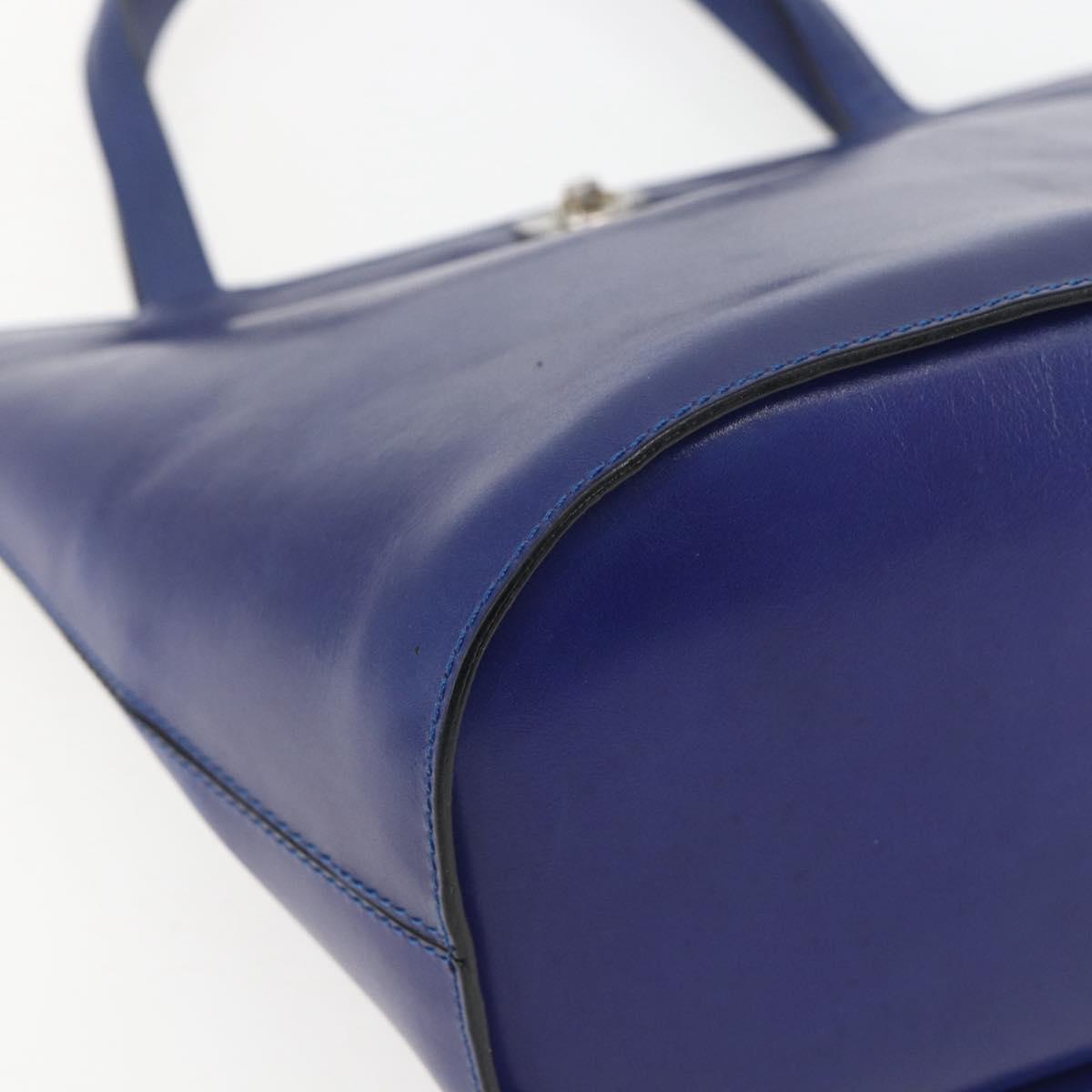 CELINE Hand Bag Leather Blue Silver Auth 159740