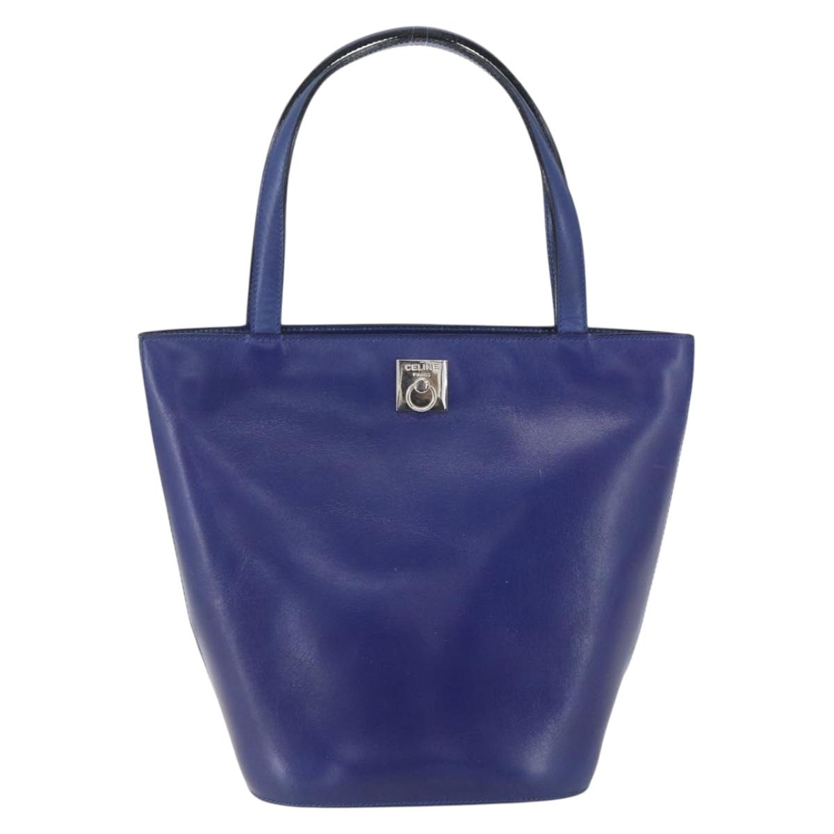 CELINE Hand Bag Leather Blue Silver Auth 159740