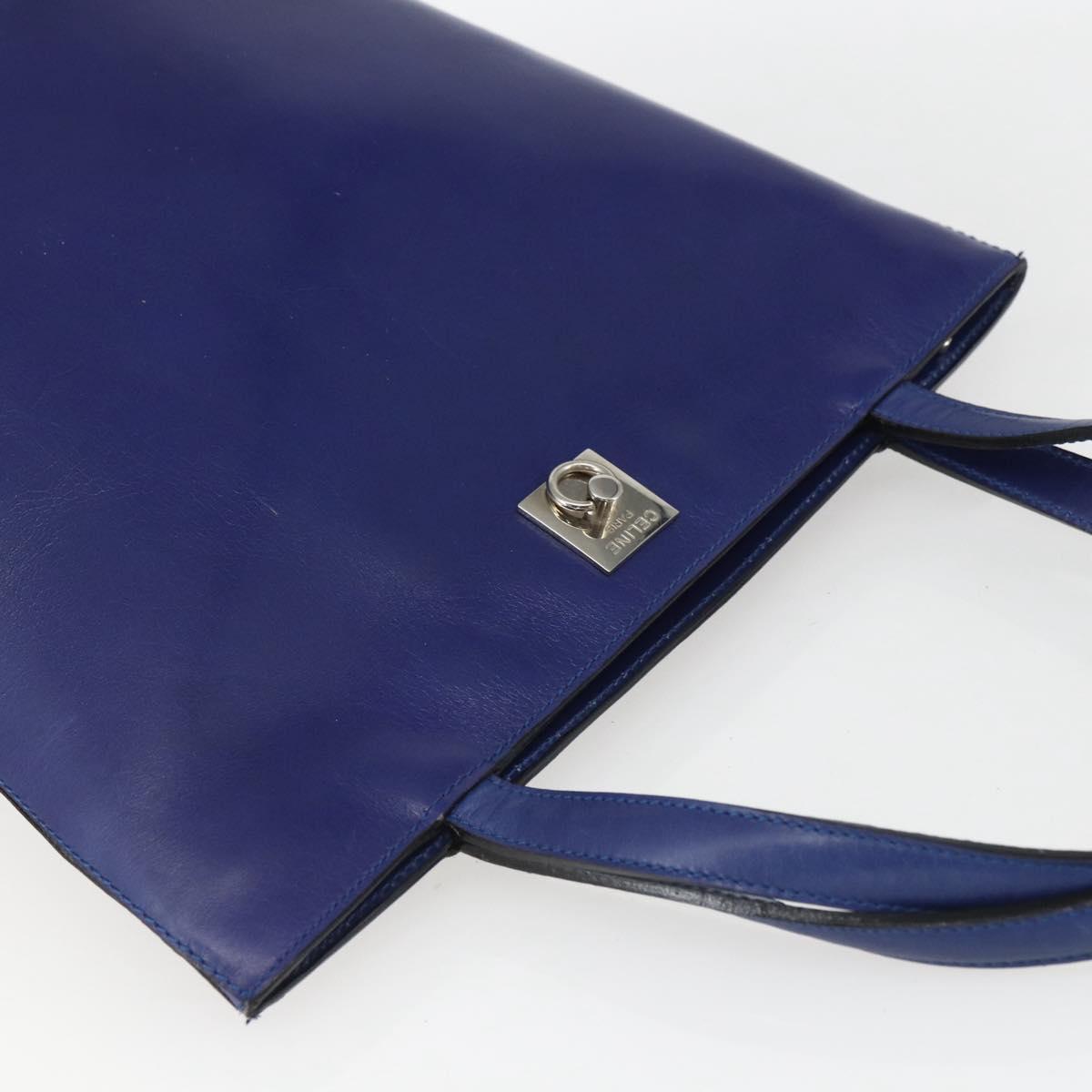 CELINE Hand Bag Leather Blue Silver Auth 159740