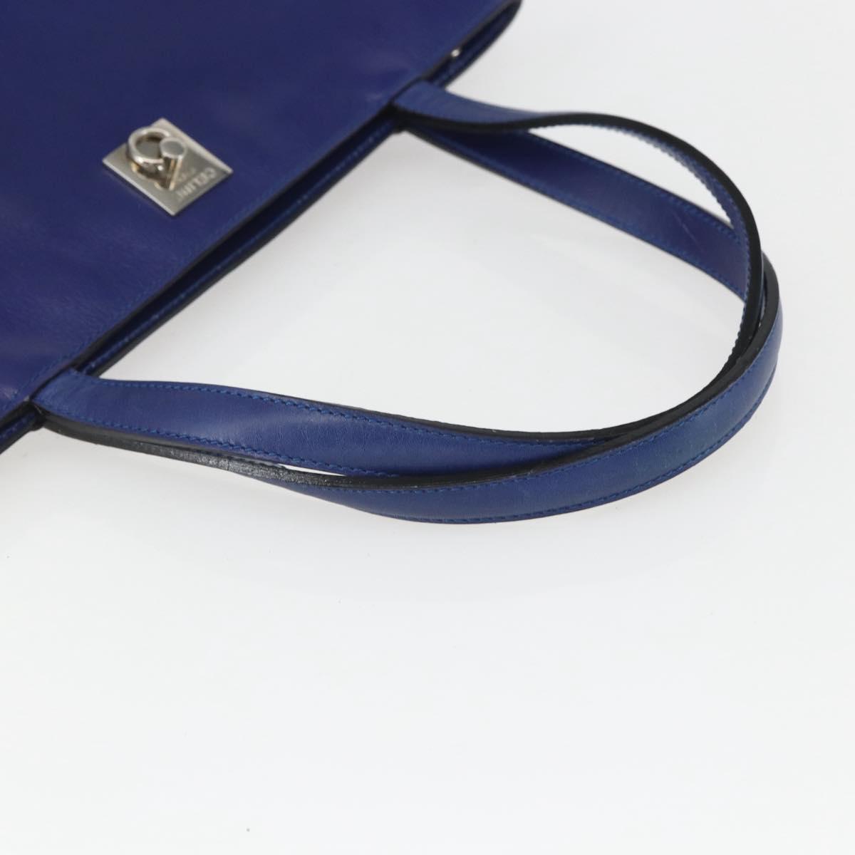 CELINE Hand Bag Leather Blue Silver Auth 159740