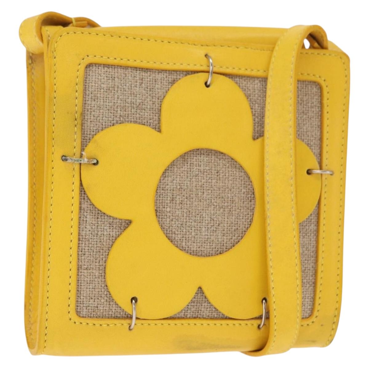CELINE Shoulder Bag Leather Yellow Silver Auth 159741