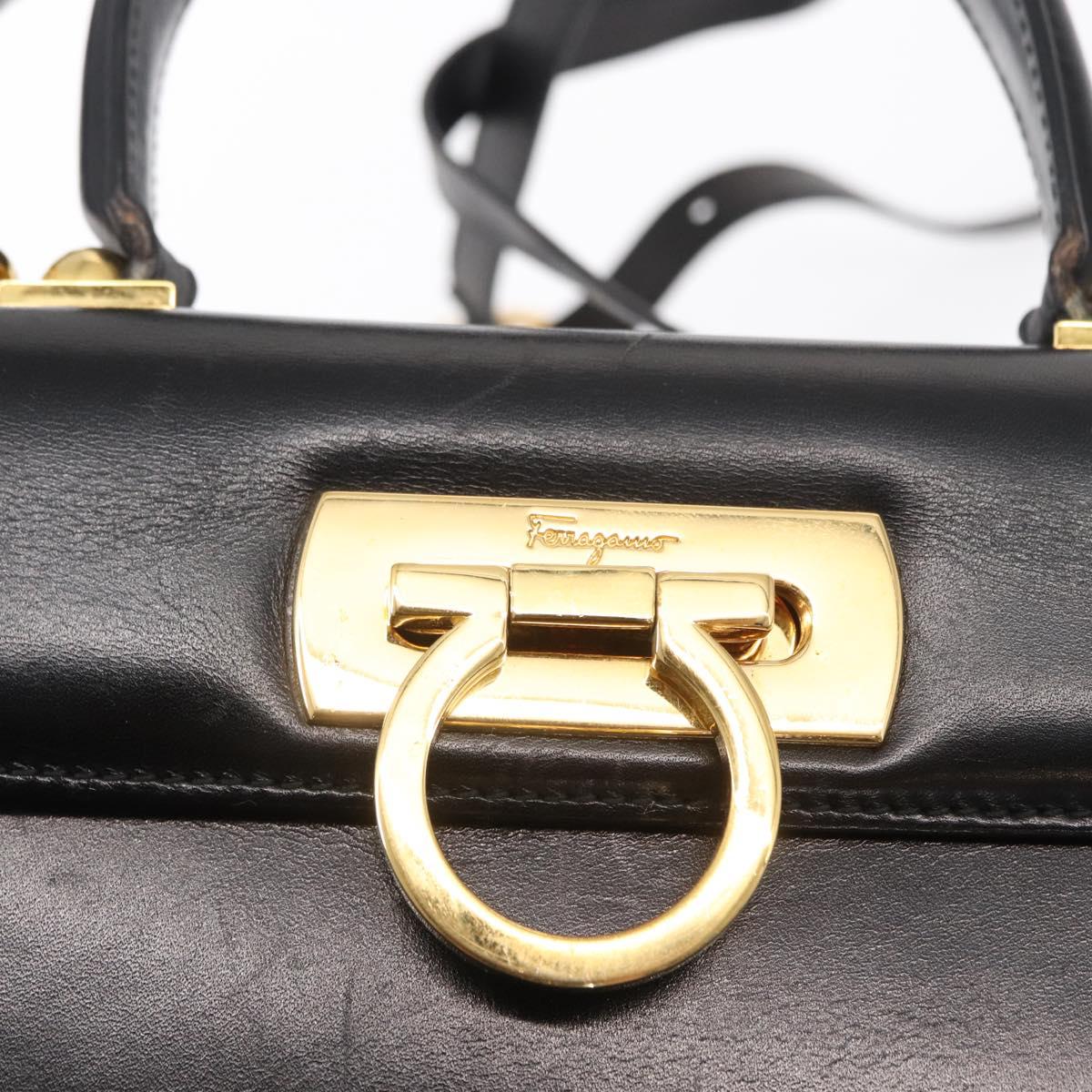 Salvatore Ferragamo Gancini Hand Bag Leather 2way Black Gold Auth 159742A