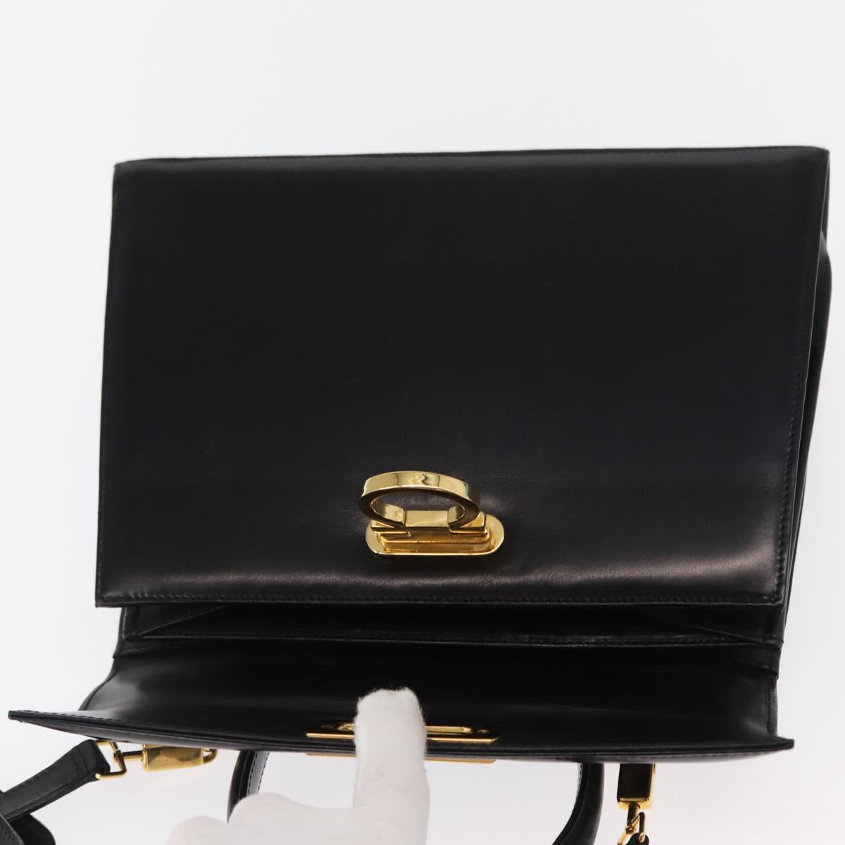 Salvatore Ferragamo Gancini Hand Bag Leather 2way Black Gold Auth 159742A