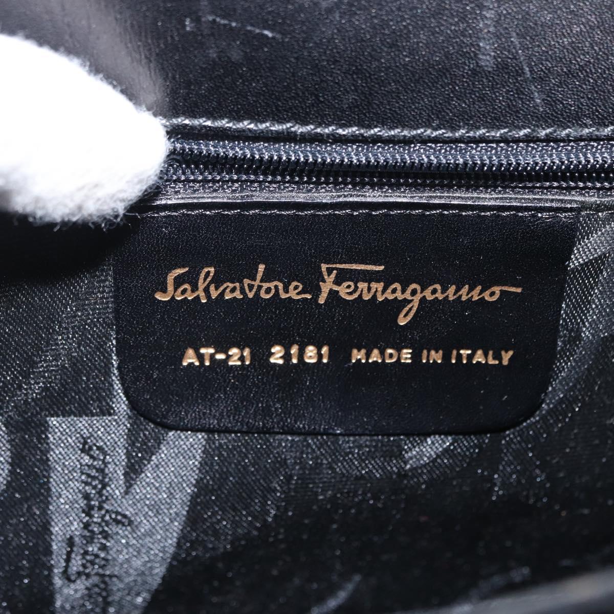 Salvatore Ferragamo Gancini Hand Bag Leather 2way Black Gold Auth 159742A