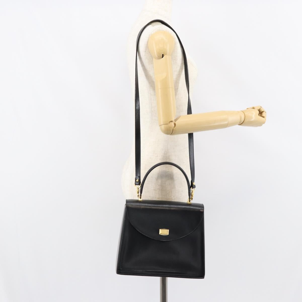 BALLY Hand Bag Leather 2way Black Gold Auth 159743