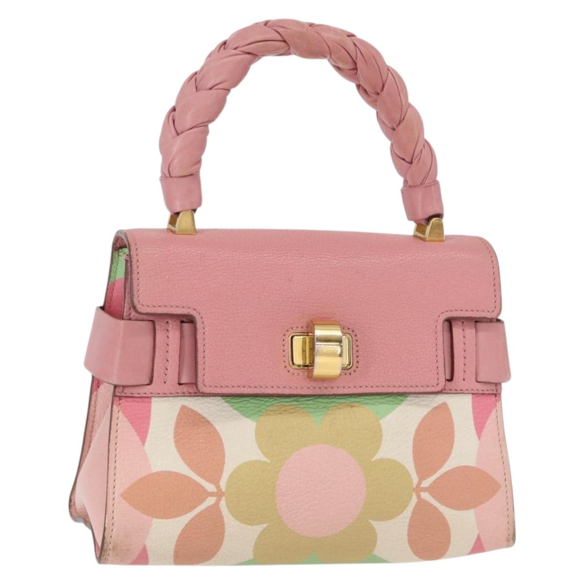 Miu Miu Hand Bag Leather Pink Gold Auth 159745