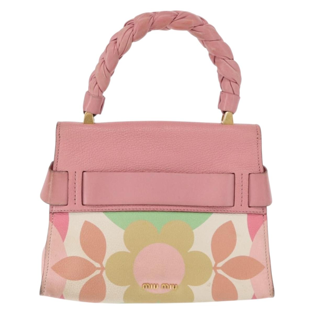 Miu Miu Hand Bag Leather Pink Gold Auth 159745