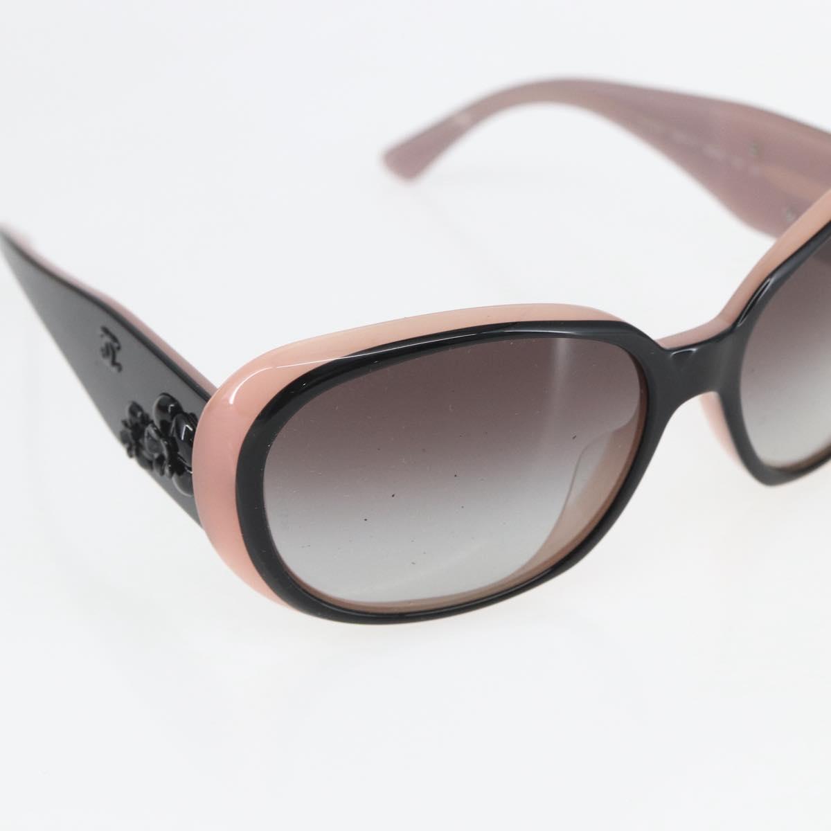 CHANEL Camelia Sunglasses plastic Black Pink CC Auth 159754