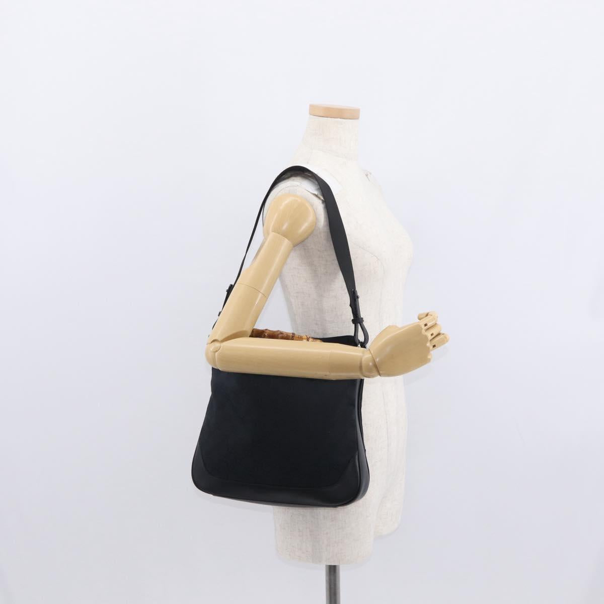GUCCI Bamboo GG Canvas Hand Bag 2way Black Silver 001 4095 Auth 159780