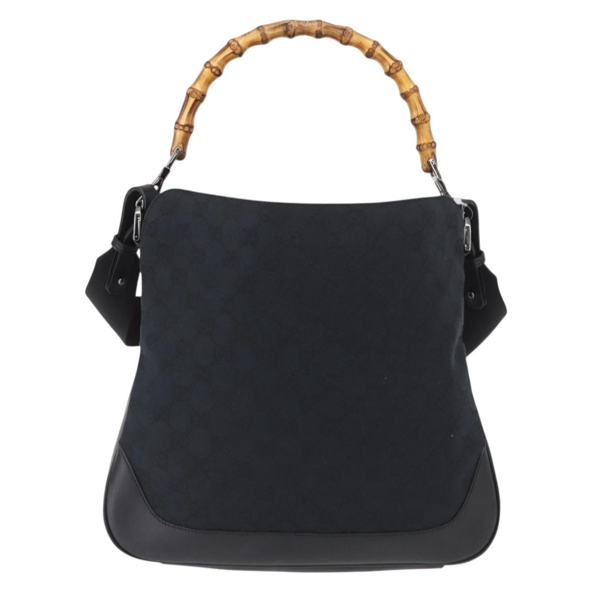 GUCCI Bamboo GG Canvas Hand Bag 2way Black Silver 001 4095 Auth 159780