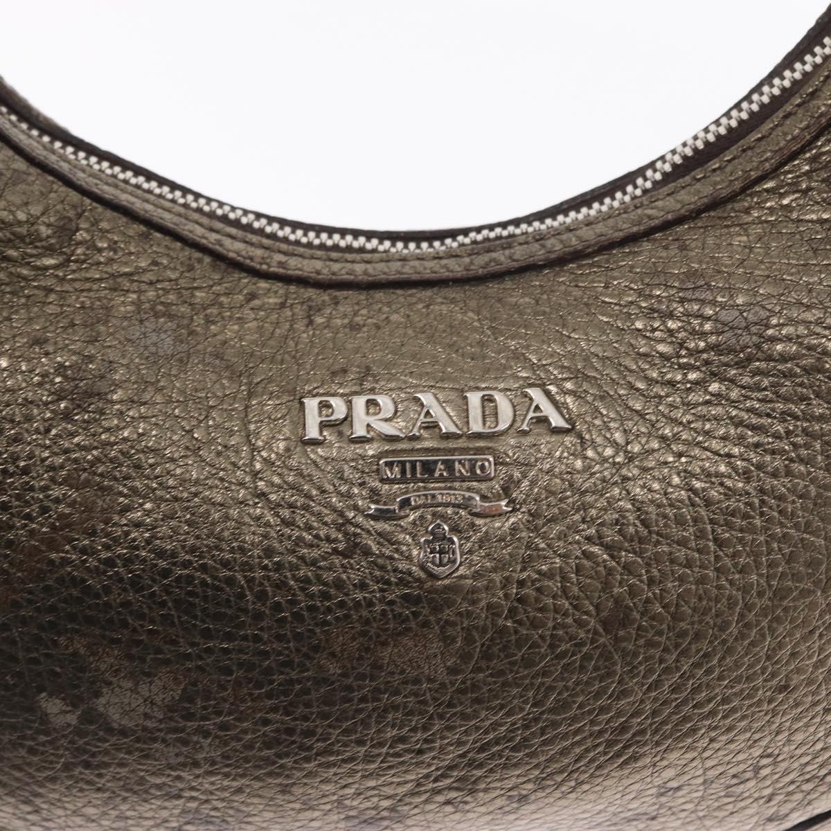 PRADA Shoulder Bag Leather Bronze Silver Auth 159784