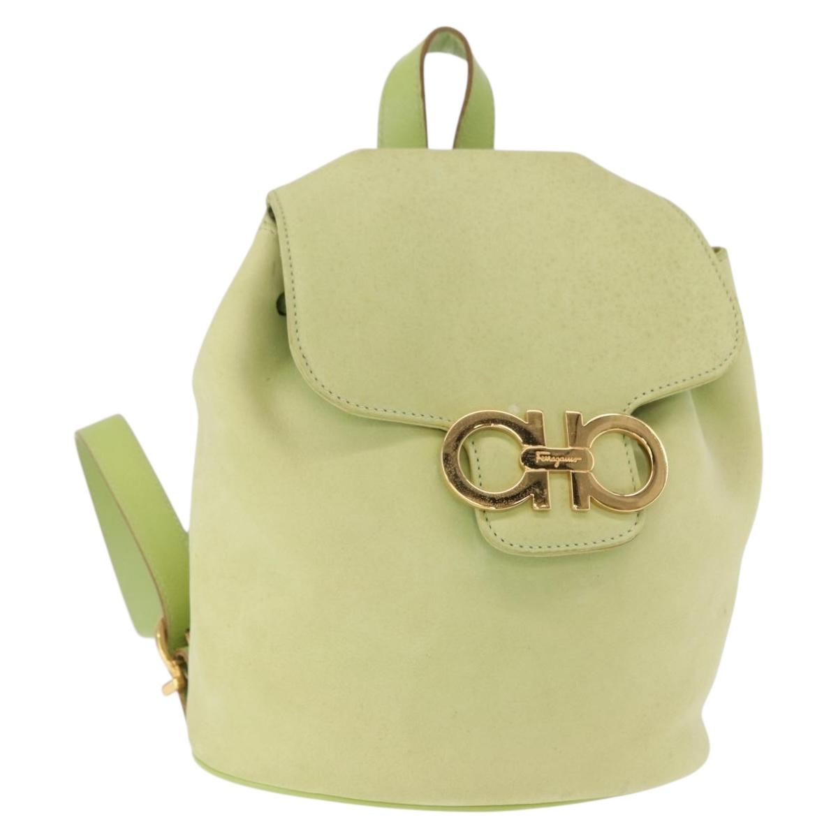 Salvatore Ferragamo Backpack Suede Gold Light green Auth 159800