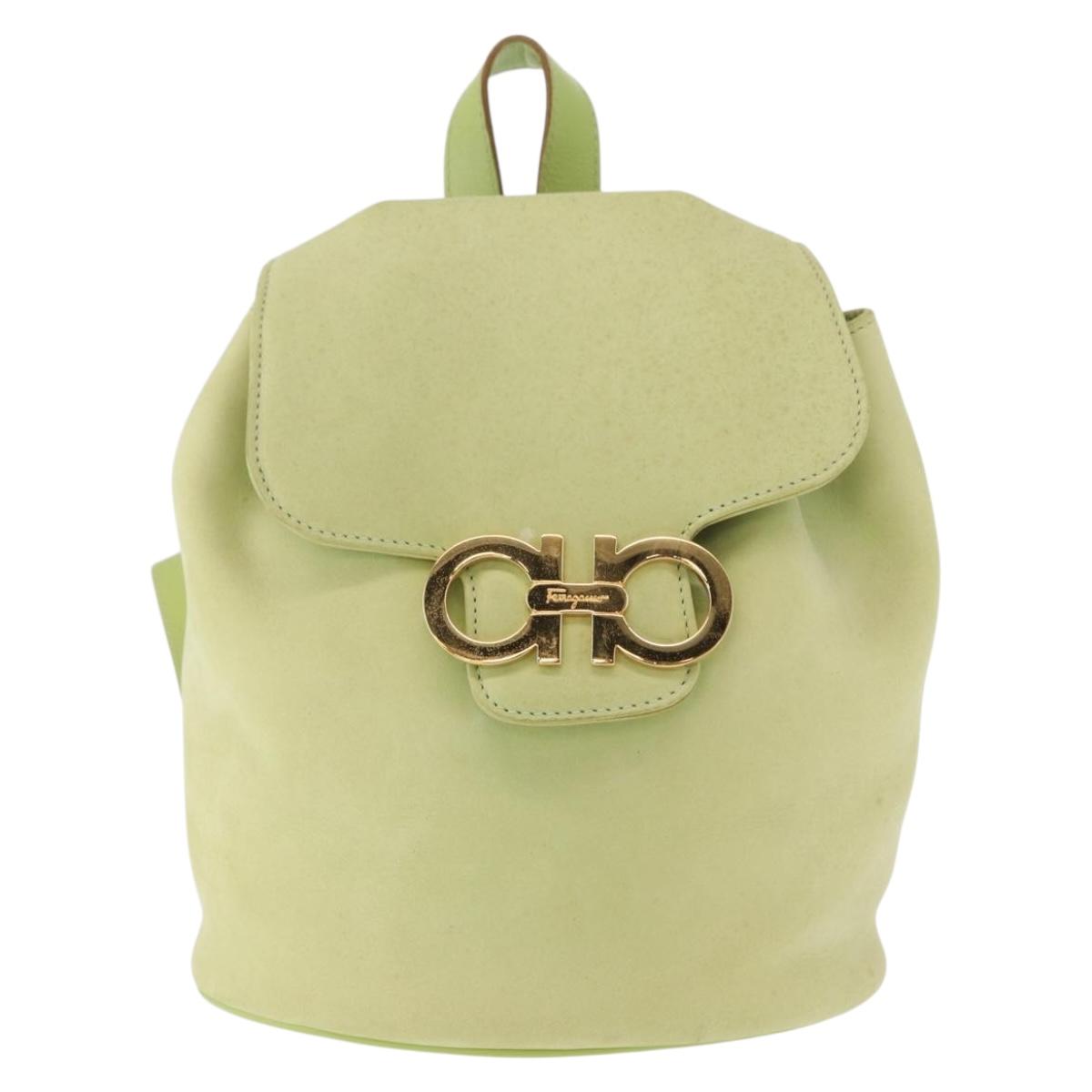 Salvatore Ferragamo Backpack Suede Gold Light green Auth 159800