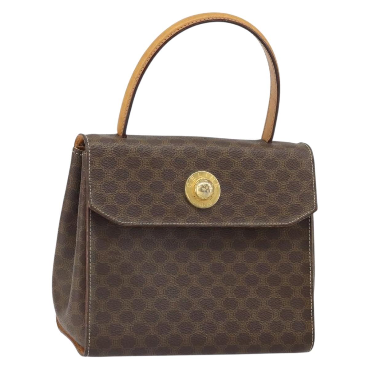 CELINE Macadam Canvas Hand Bag PVC Leather Brown Gold Auth 159824