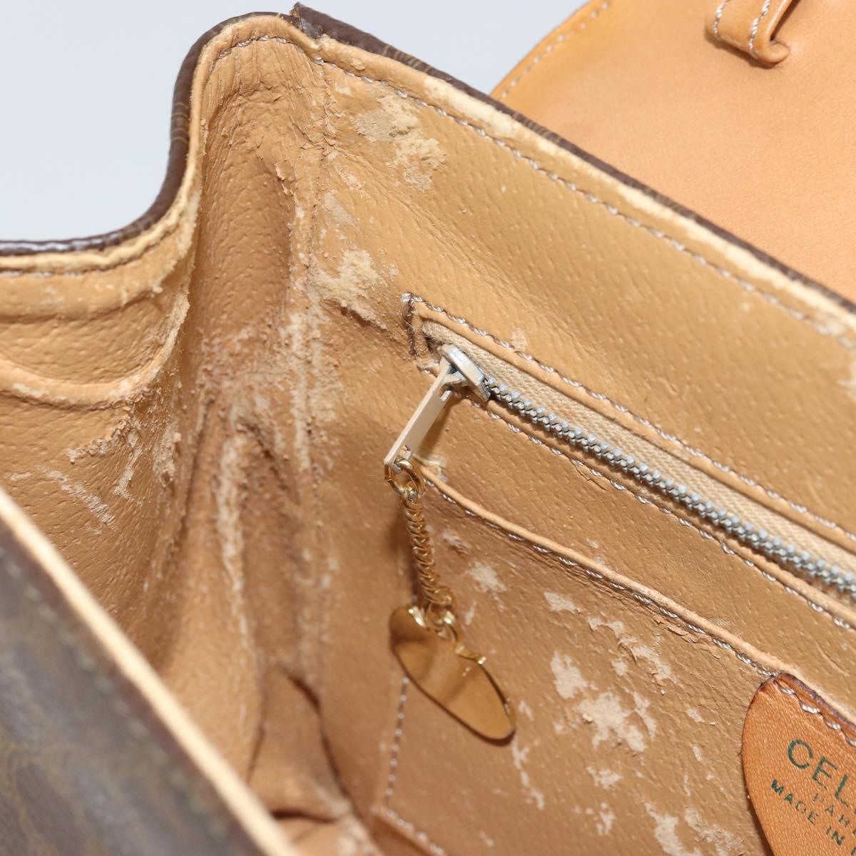 CELINE Macadam Canvas Hand Bag PVC Leather Brown Gold Auth 159824