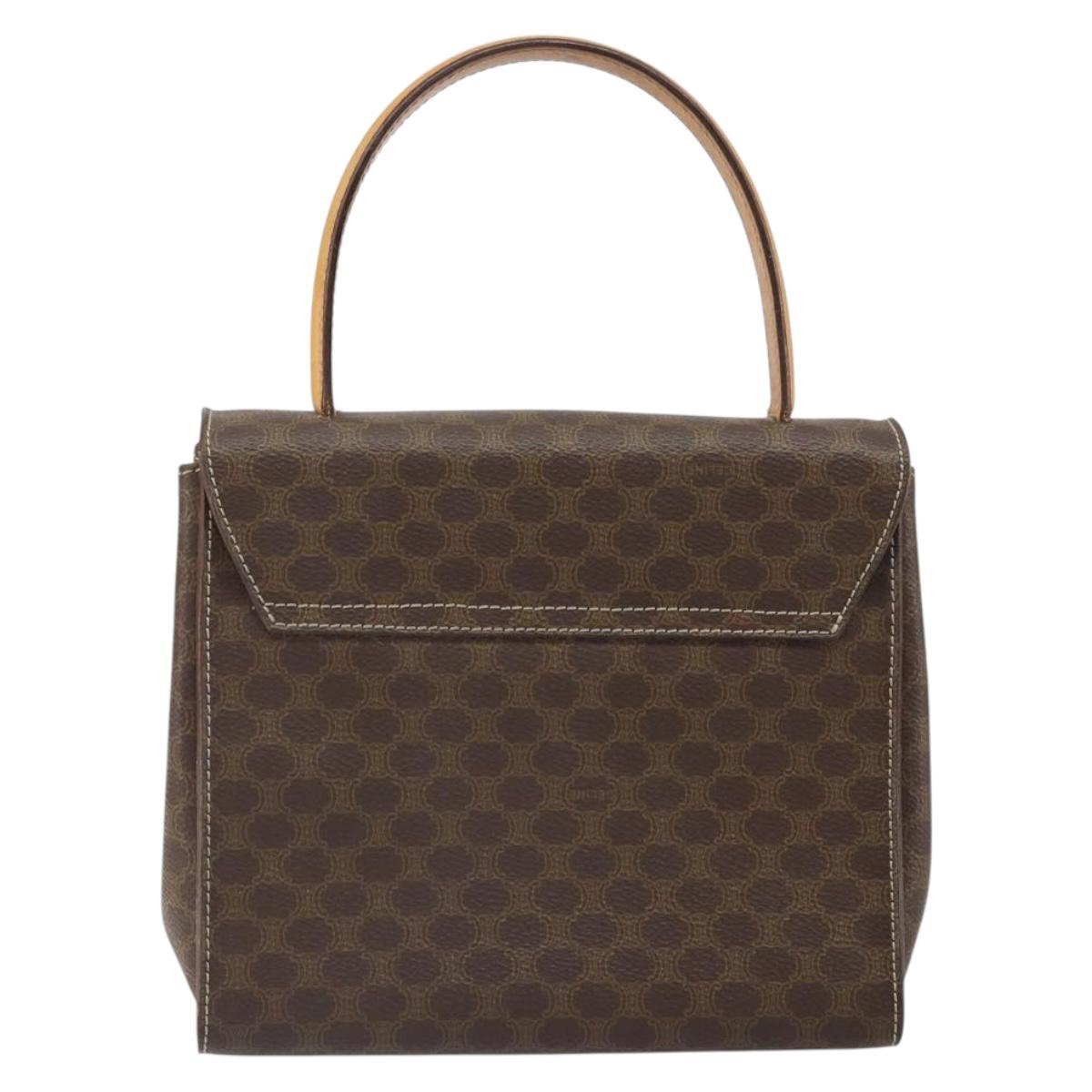 CELINE Macadam Canvas Hand Bag PVC Leather Brown Gold Auth 159824