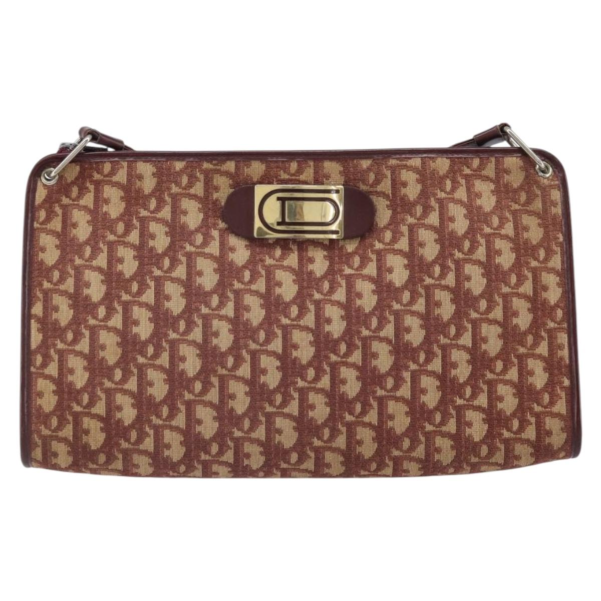 Christian Dior Trotter Canvas Shoulder Bag Red Gold Auth 159831