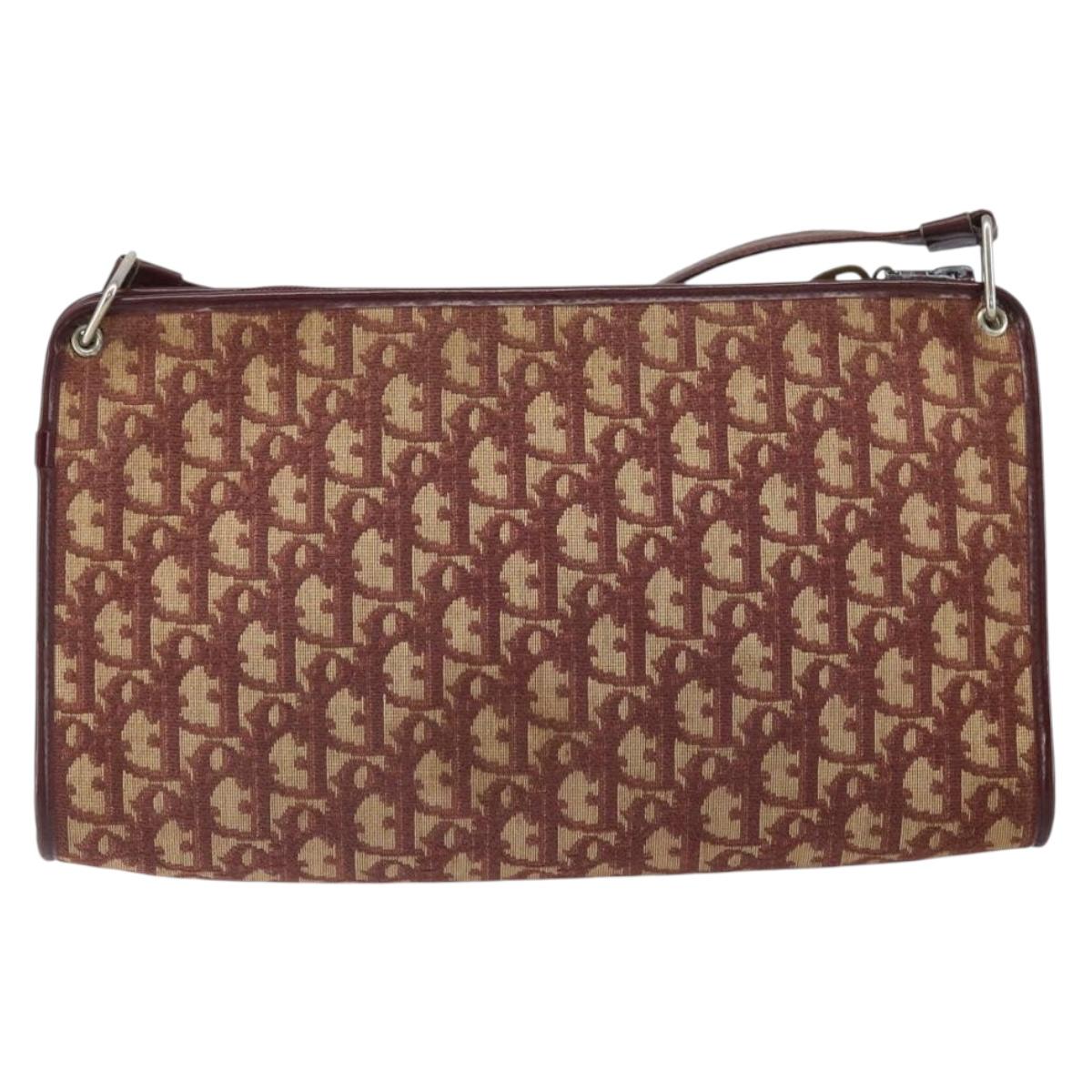 Christian Dior Trotter Canvas Shoulder Bag Red Gold Auth 159831