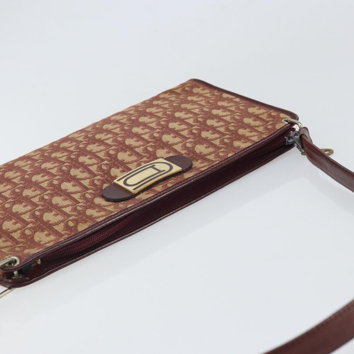 Christian Dior Trotter Canvas Shoulder Bag Red Gold Auth 159831