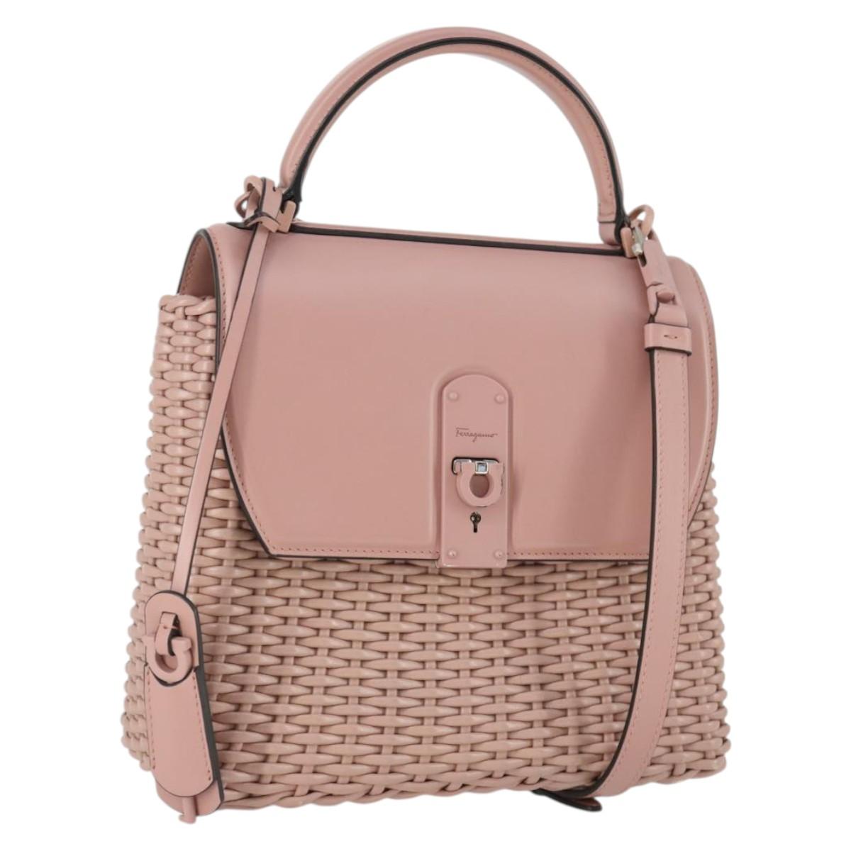 Salvatore Ferragamo Gancini Hand Bag Leather 2way Pink Auth 159841V