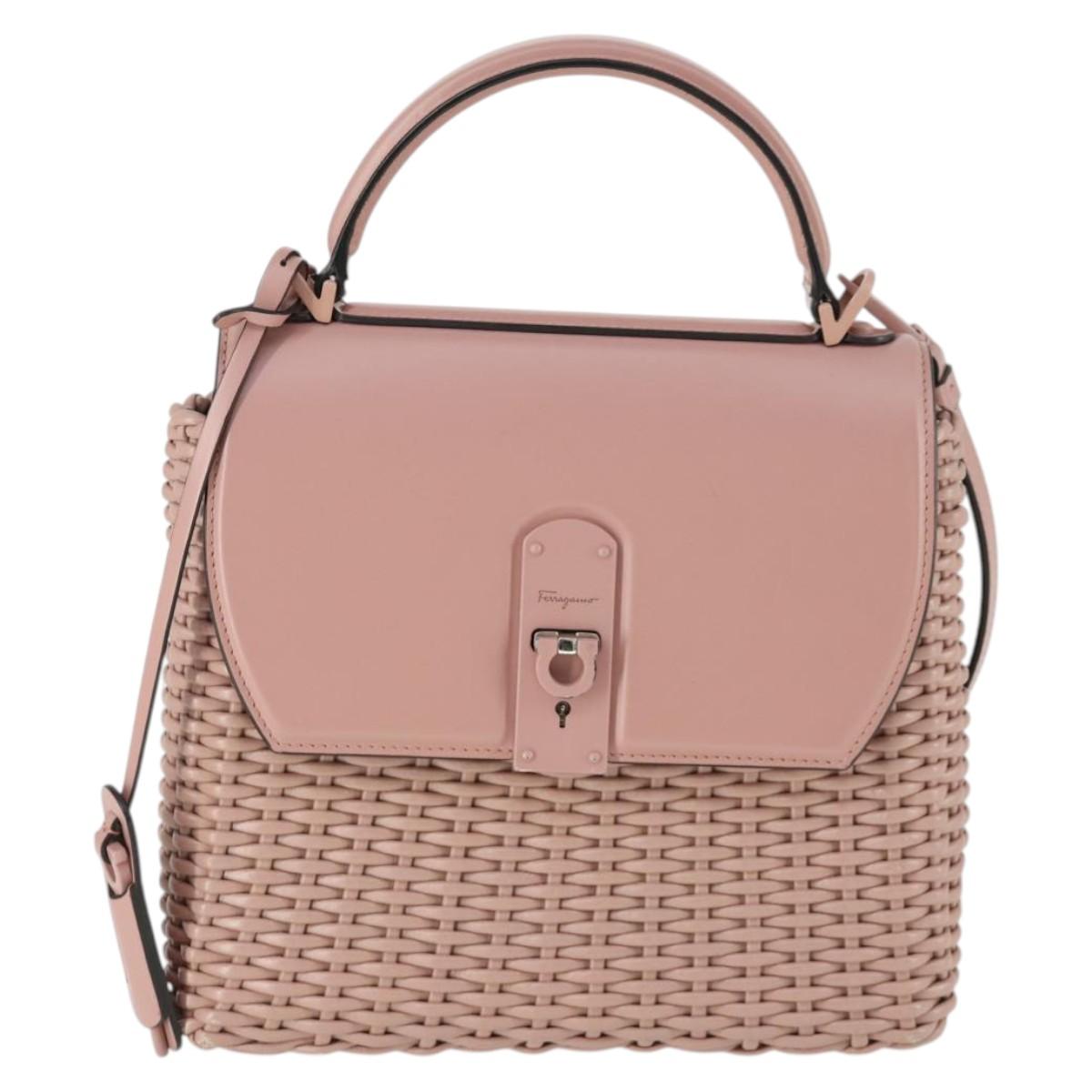 Salvatore Ferragamo Gancini Hand Bag Leather 2way Pink Auth 159841V