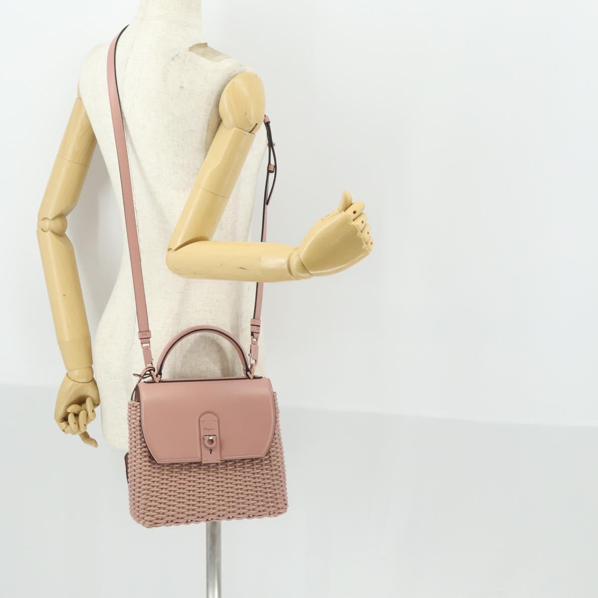 Salvatore Ferragamo Gancini Hand Bag Leather 2way Pink Auth 159841V