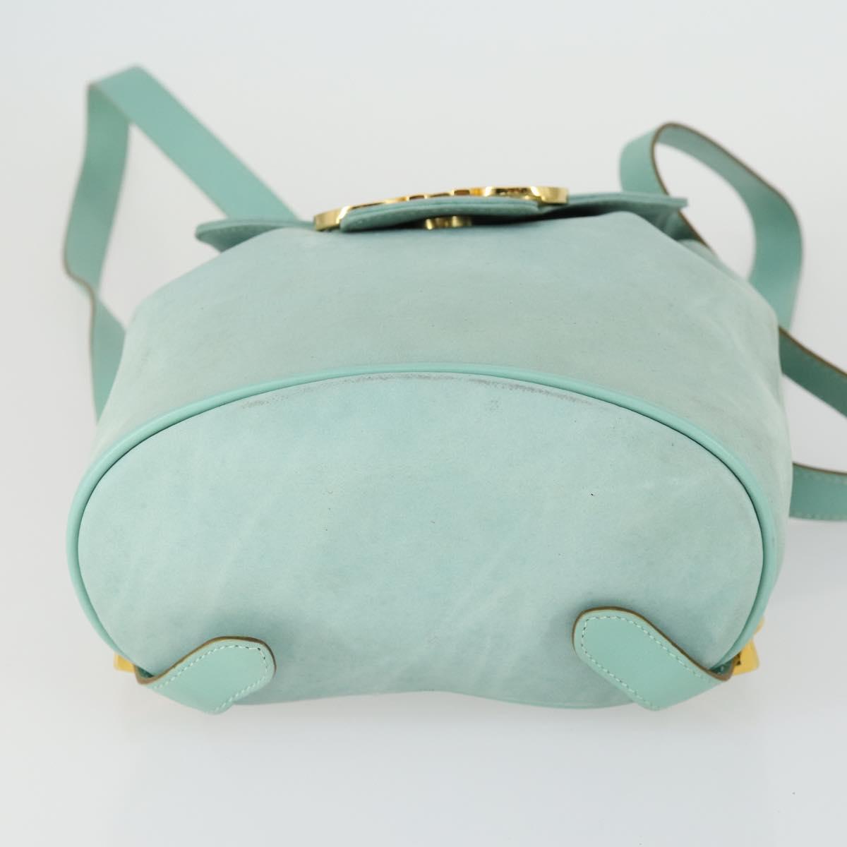 Salvatore Ferragamo Gancini Backpack Suede Green Gold Auth 159843