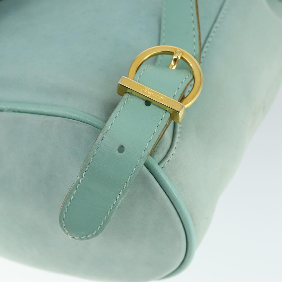 Salvatore Ferragamo Gancini Backpack Suede Green Gold Auth 159843