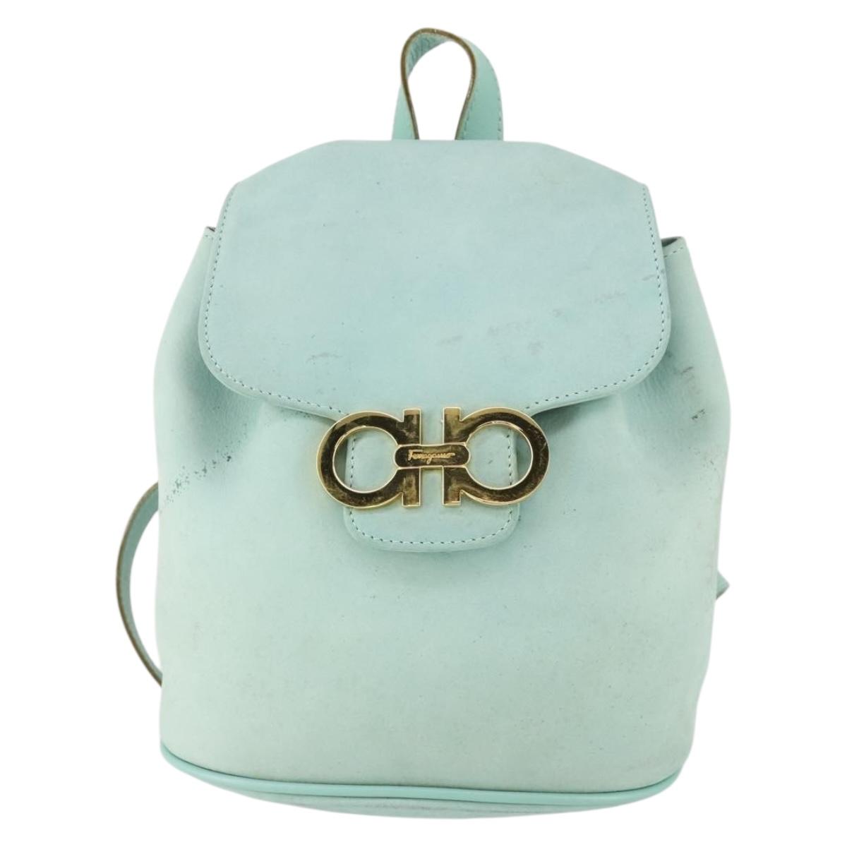 Salvatore Ferragamo Gancini Backpack Suede Green Gold Auth 159843