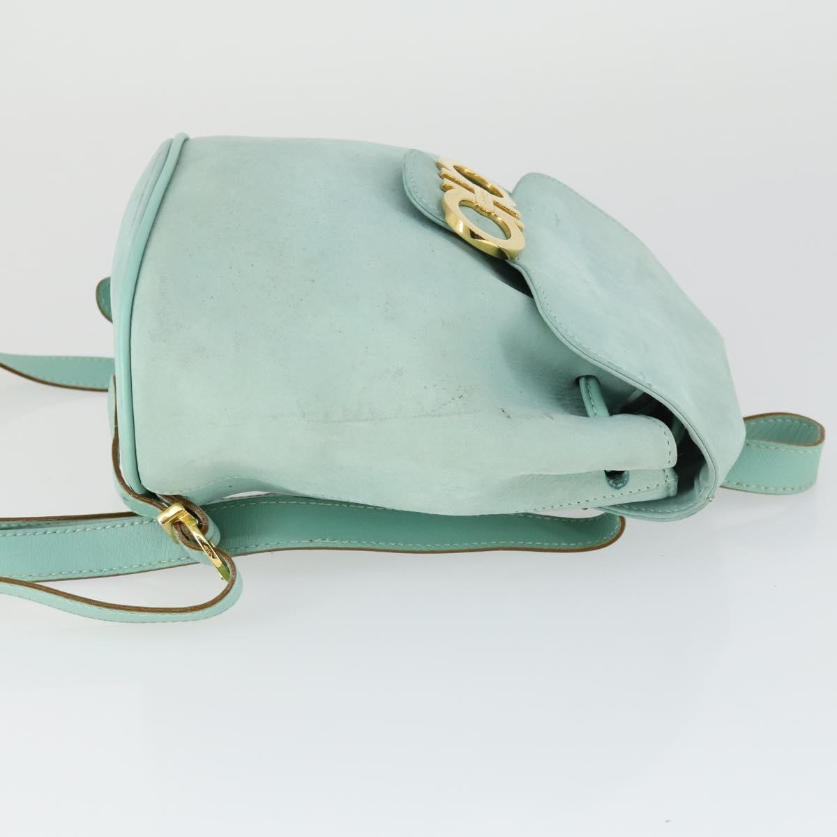 Salvatore Ferragamo Gancini Backpack Suede Green Gold Auth 159843