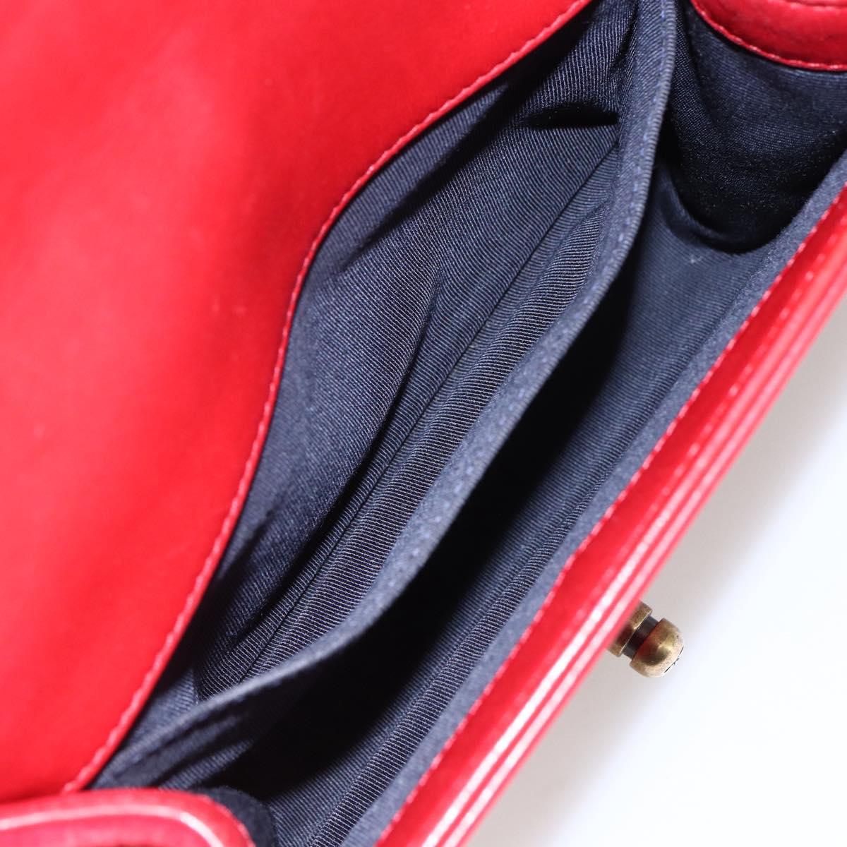 CHANEL Boy Chanel Chain Shoulder Bag Velor Red Gold CC Auth 159847V