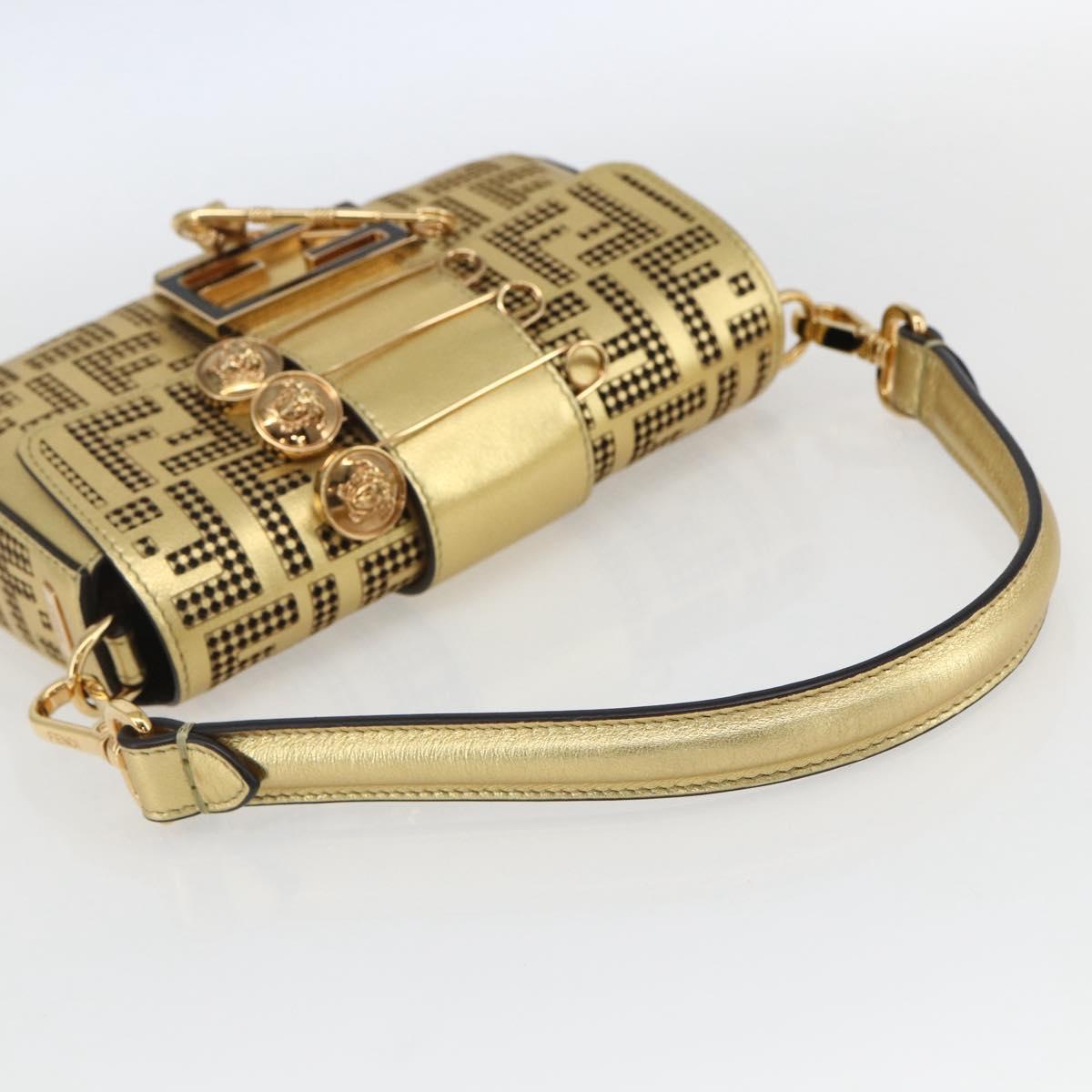 FENDI Zucca Canvas Mini Baguette Shoulder Bag Gold Auth 159852SM