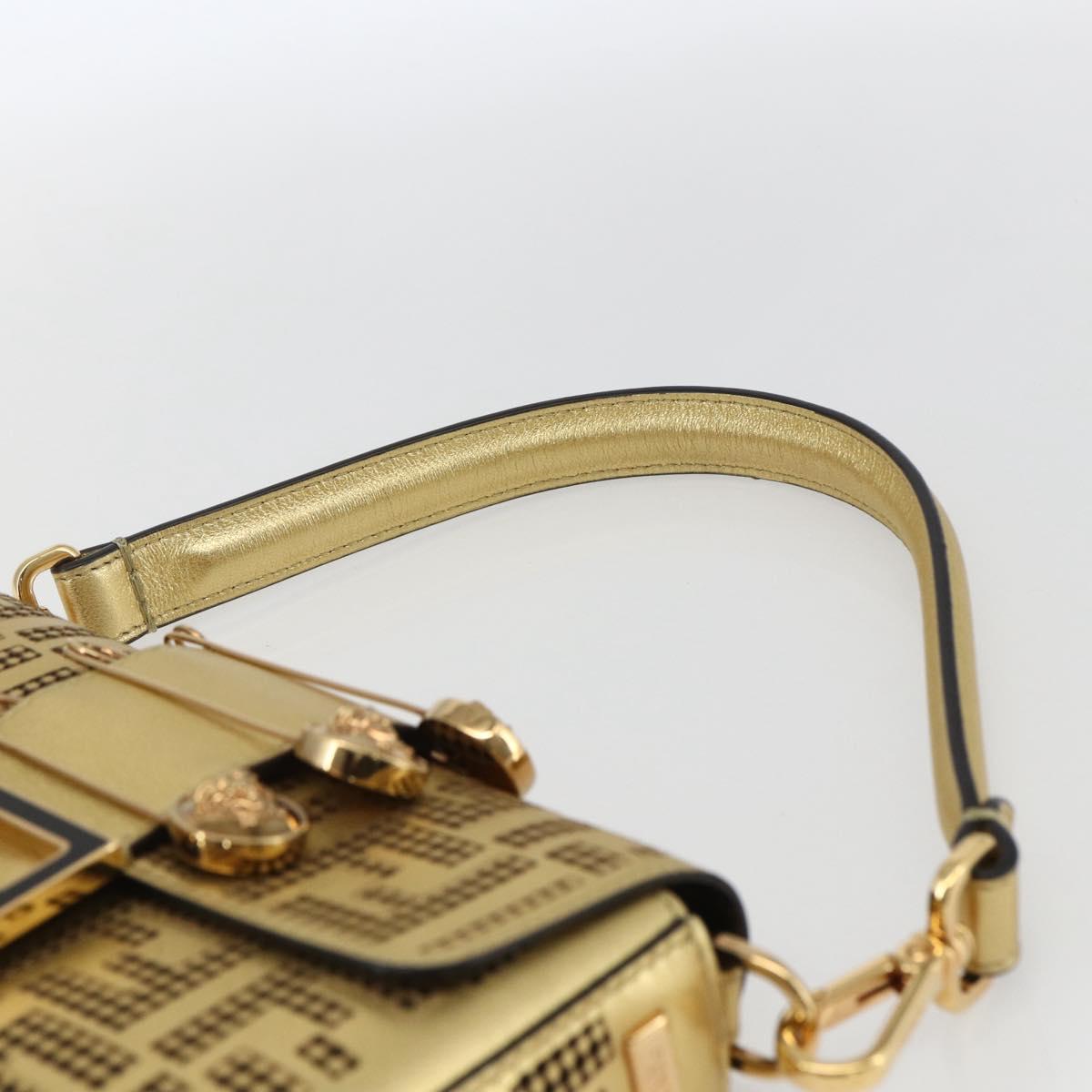 FENDI Zucca Canvas Mini Baguette Shoulder Bag Gold Auth 159852SM