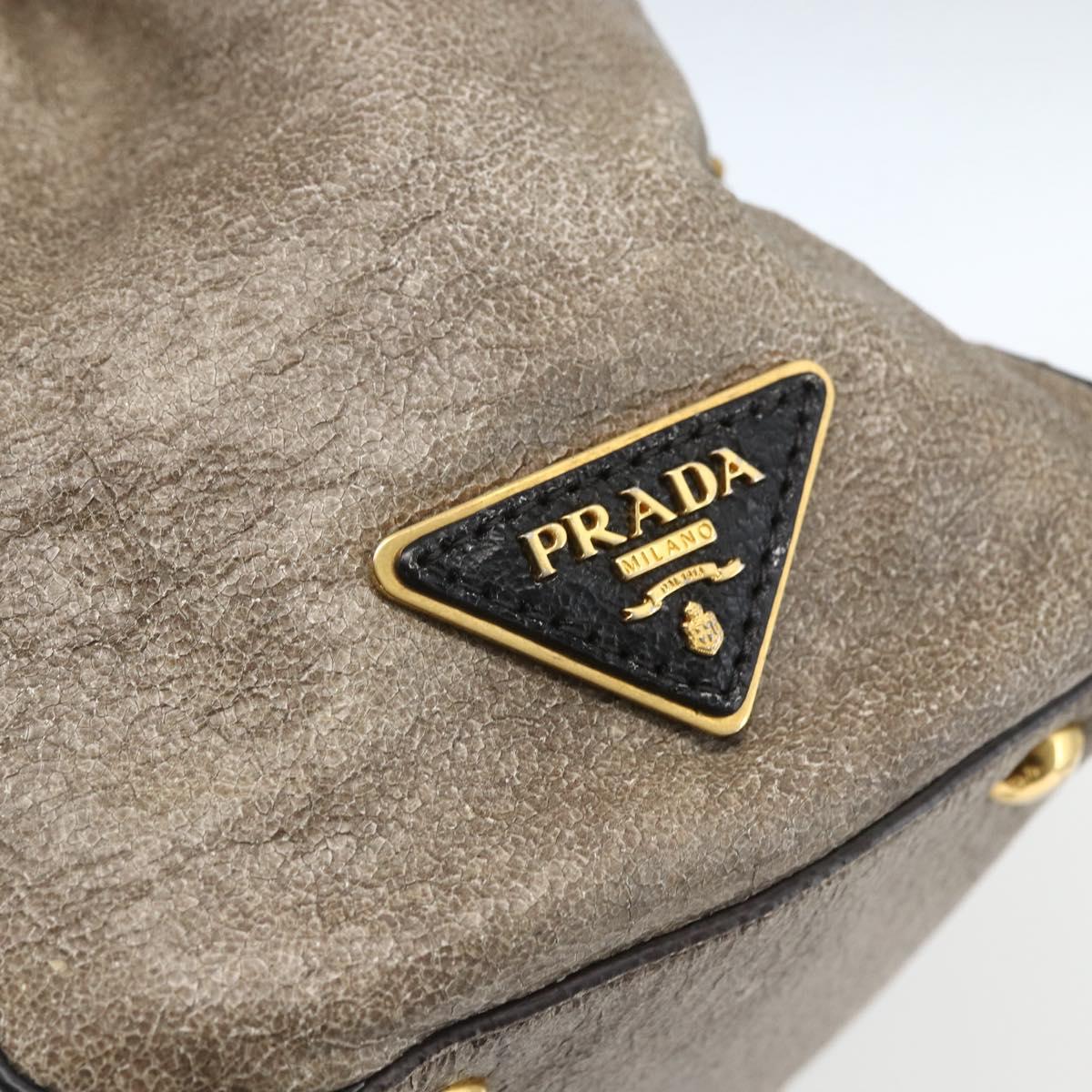PRADA Hand Bag Leather 2way Beige Gold Auth 159876