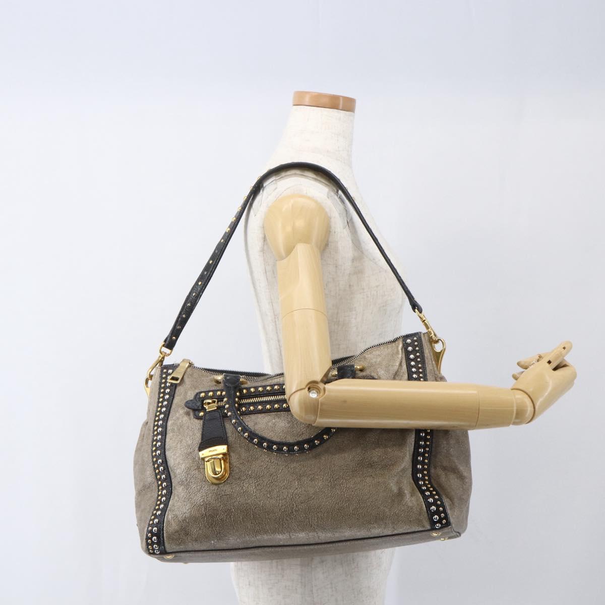 PRADA Hand Bag Leather 2way Beige Gold Auth 159876