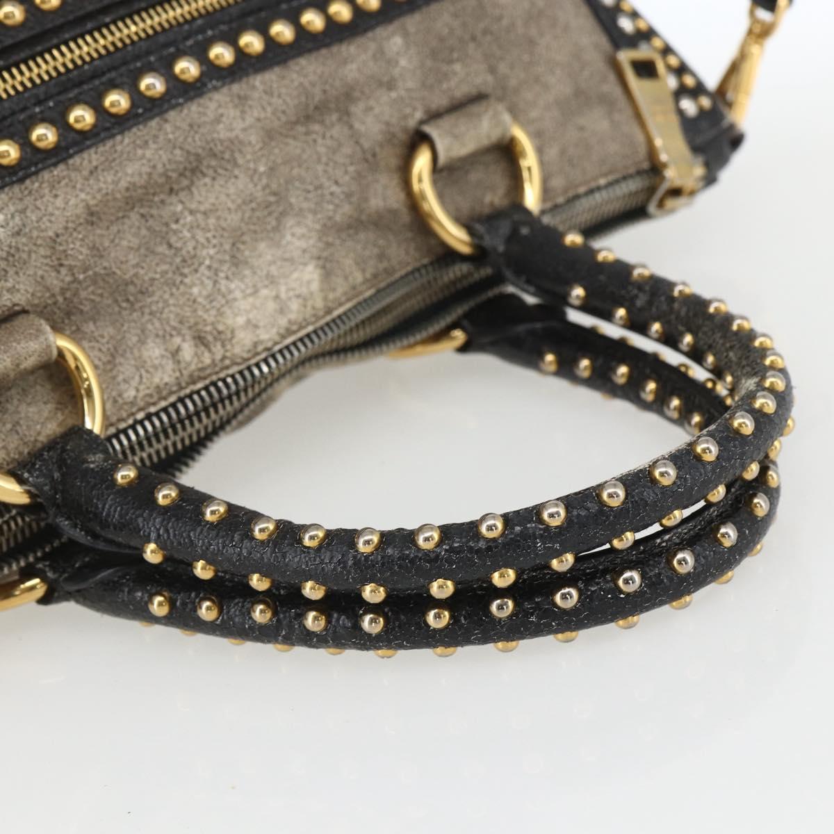 PRADA Hand Bag Leather 2way Beige Gold Auth 159876