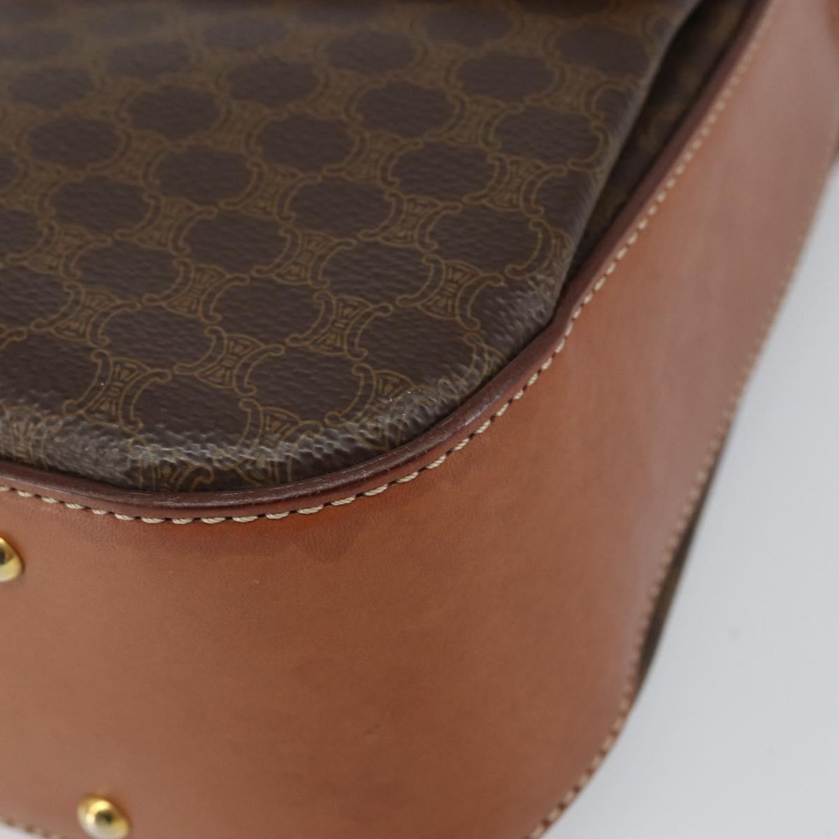 CELINE Circle Macadam Canvas Hand Bag PVC Leather Brown Gold Auth 159882