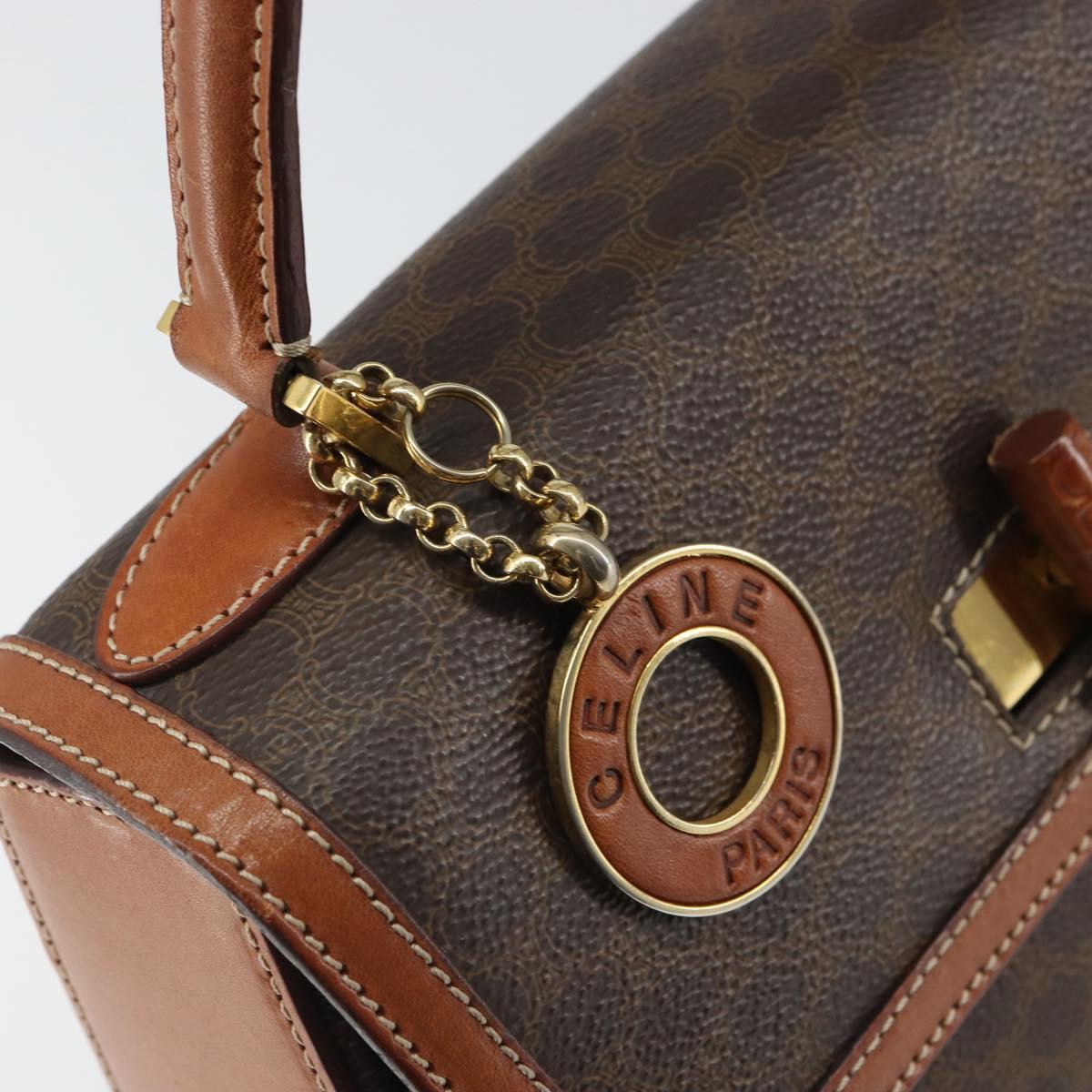 CELINE Circle Macadam Canvas Hand Bag PVC Leather Brown Gold Auth 159882