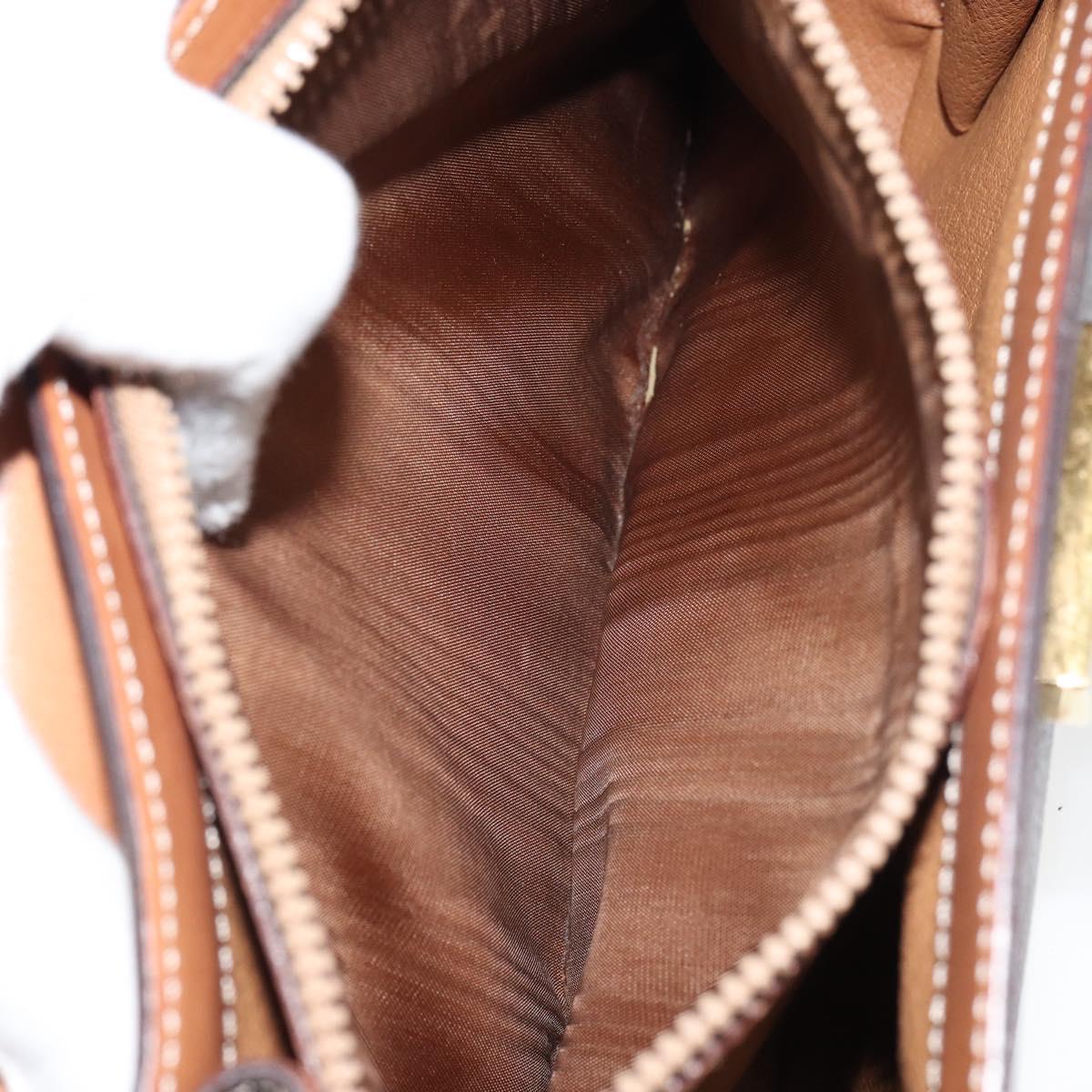 CELINE Circle Macadam Canvas Hand Bag PVC Leather Brown Gold Auth 159882