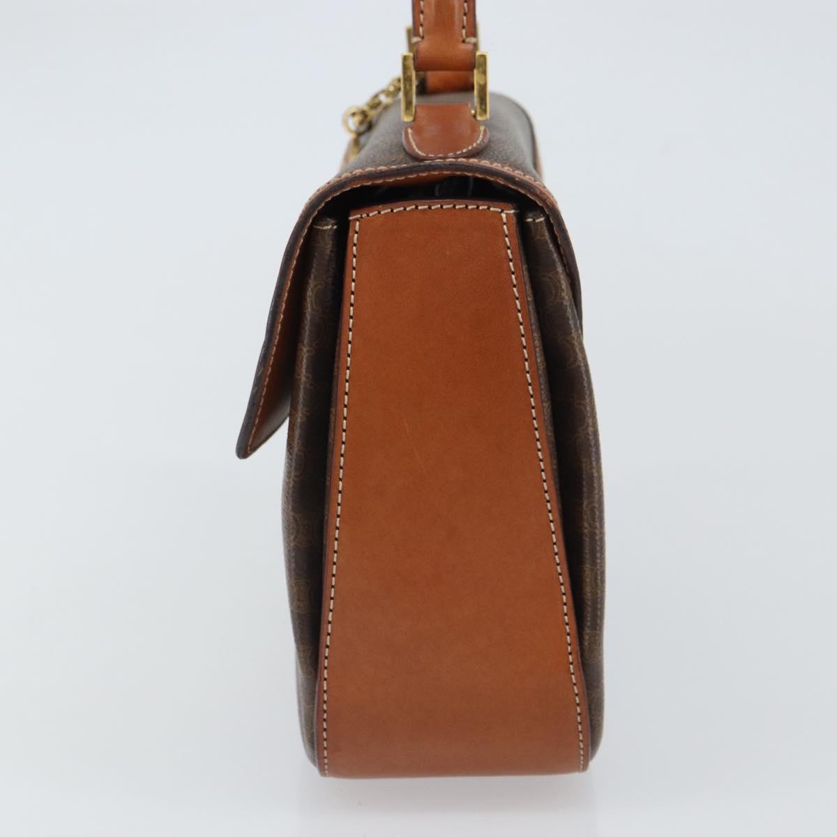 CELINE Circle Macadam Canvas Hand Bag PVC Leather Brown Gold Auth 159882