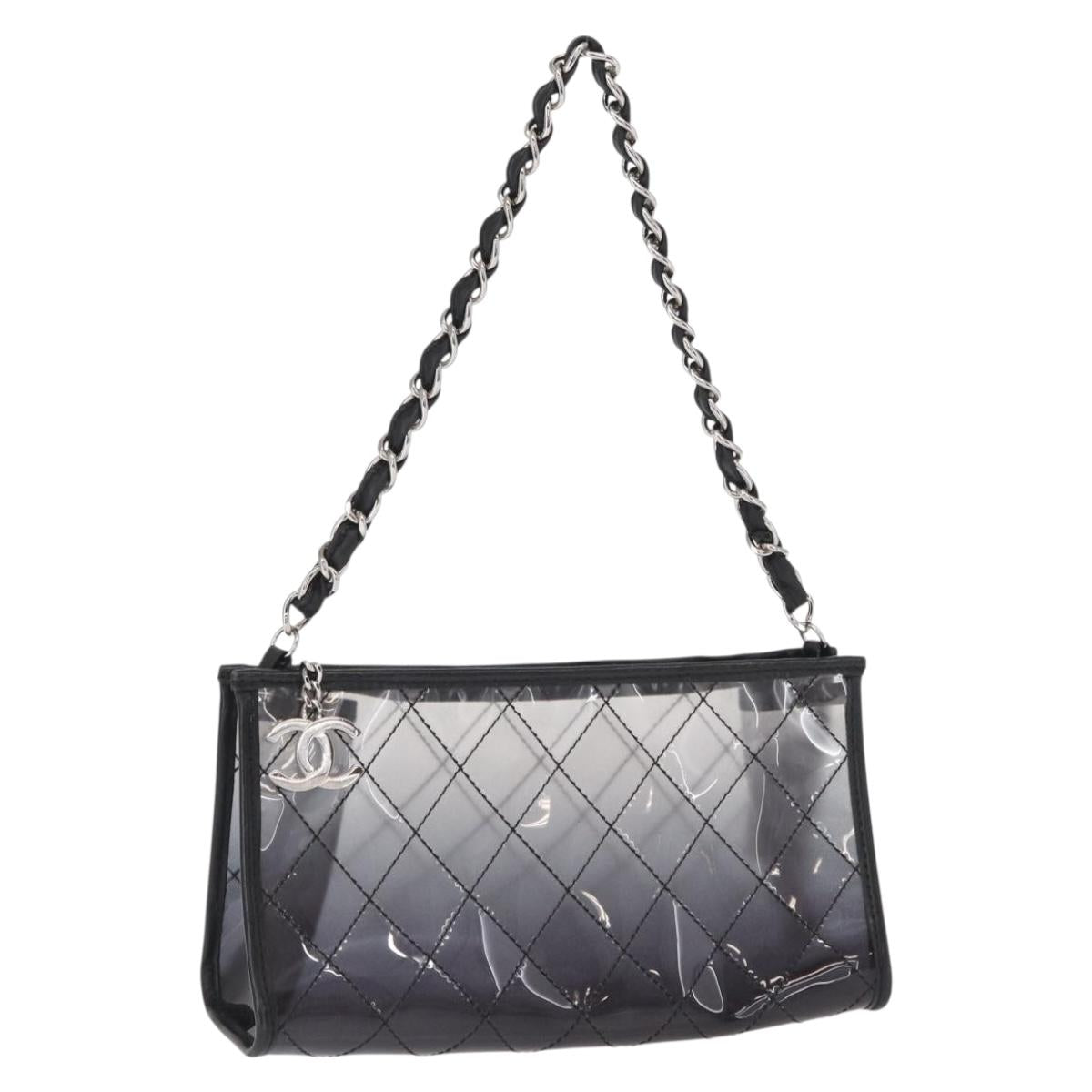 CHANEL Matelasse Chain Shoulder Bag Vinyl Leather Black Silver CC Auth 159885