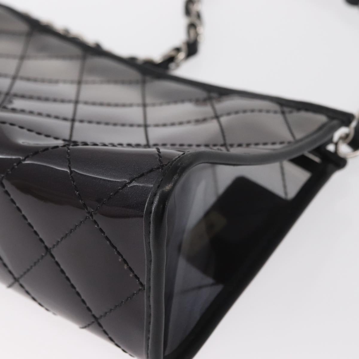 CHANEL Matelasse Chain Shoulder Bag Vinyl Leather Black Silver CC Auth 159885