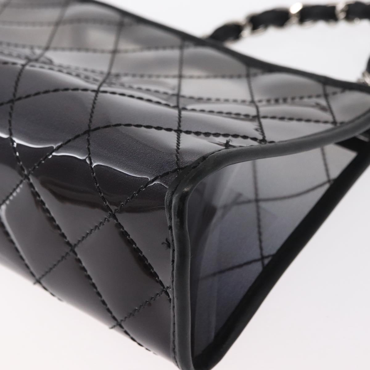 CHANEL Matelasse Chain Shoulder Bag Vinyl Leather Black Silver CC Auth 159885