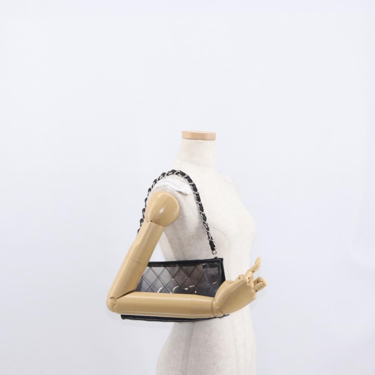 CHANEL Matelasse Chain Shoulder Bag Vinyl Leather Black Silver CC Auth 159885