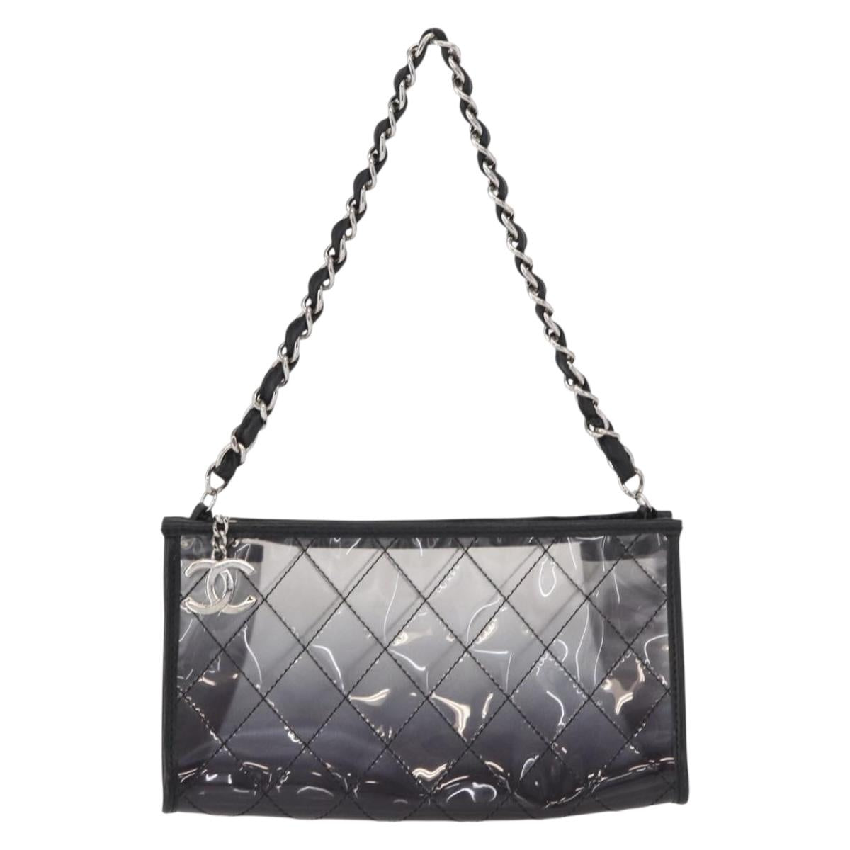 CHANEL Matelasse Chain Shoulder Bag Vinyl Leather Black Silver CC Auth 159885